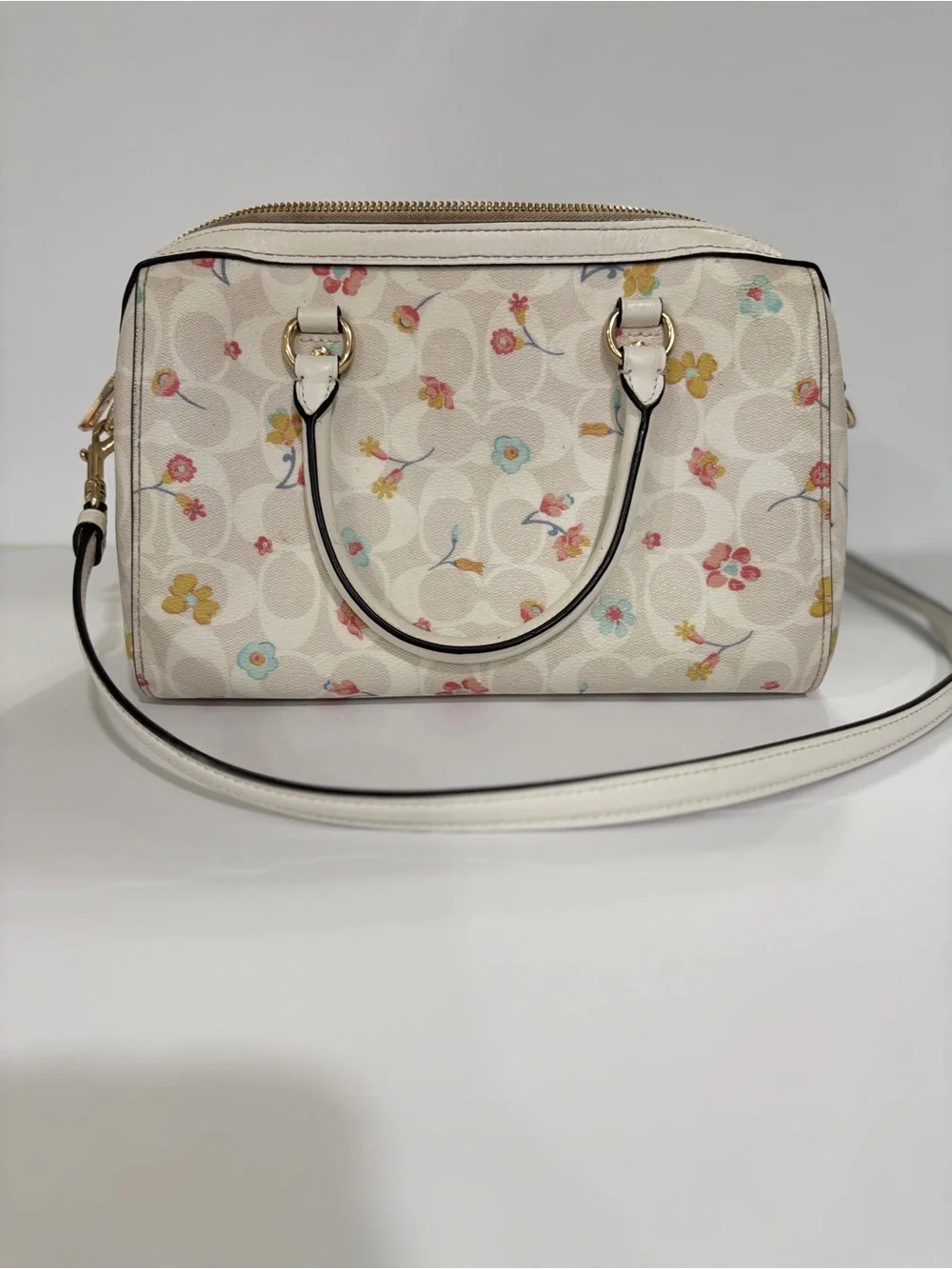 Coach Floral Cream Signature Dome Satchel with Gold Accents